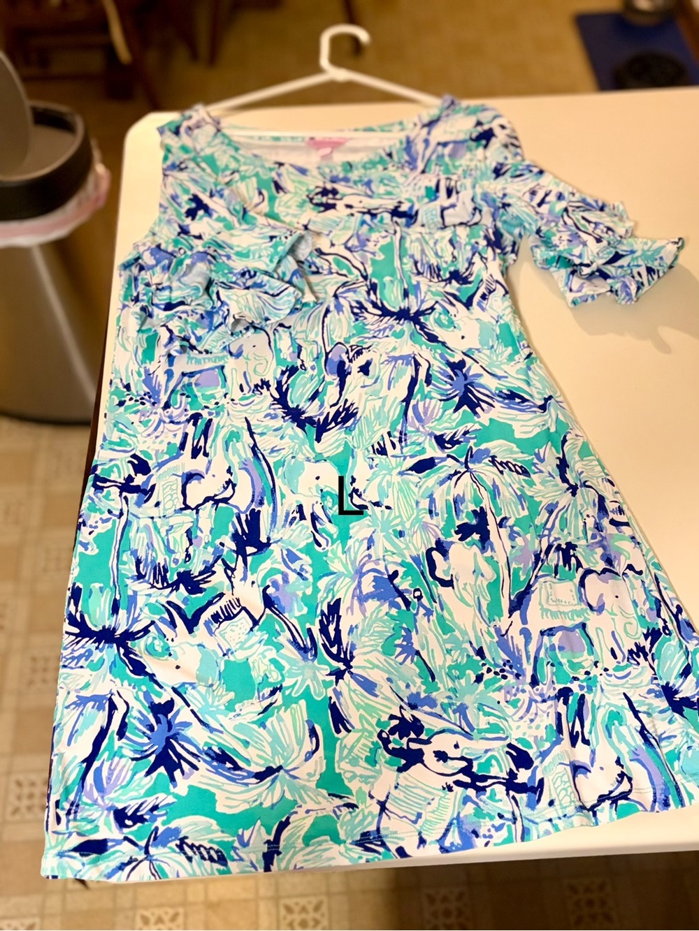 Lilly Pulitzer Turquoise, Navy & White Printed Cold-Shoulder Dress